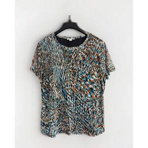 Bar III Women's XL Printed Short-Sleeve Mesh Top Lined Stretch Multicolored